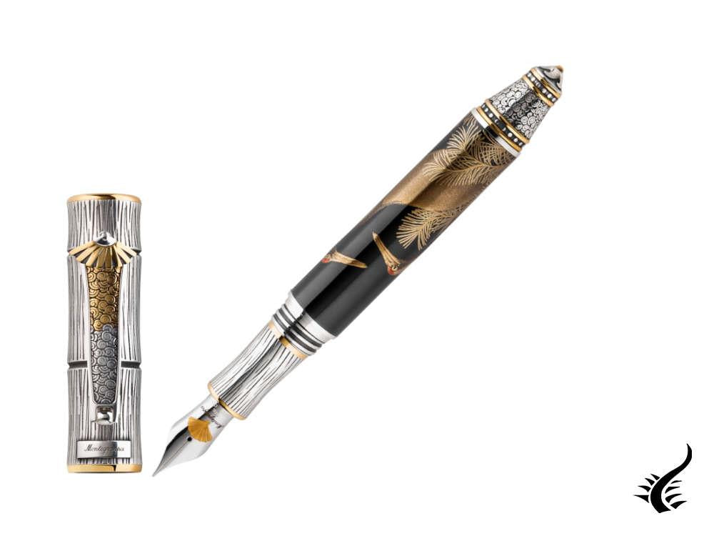 Montegrappa Kitcho Crane Fountain Pen, Silver, Limited Edition, ISKIN-07