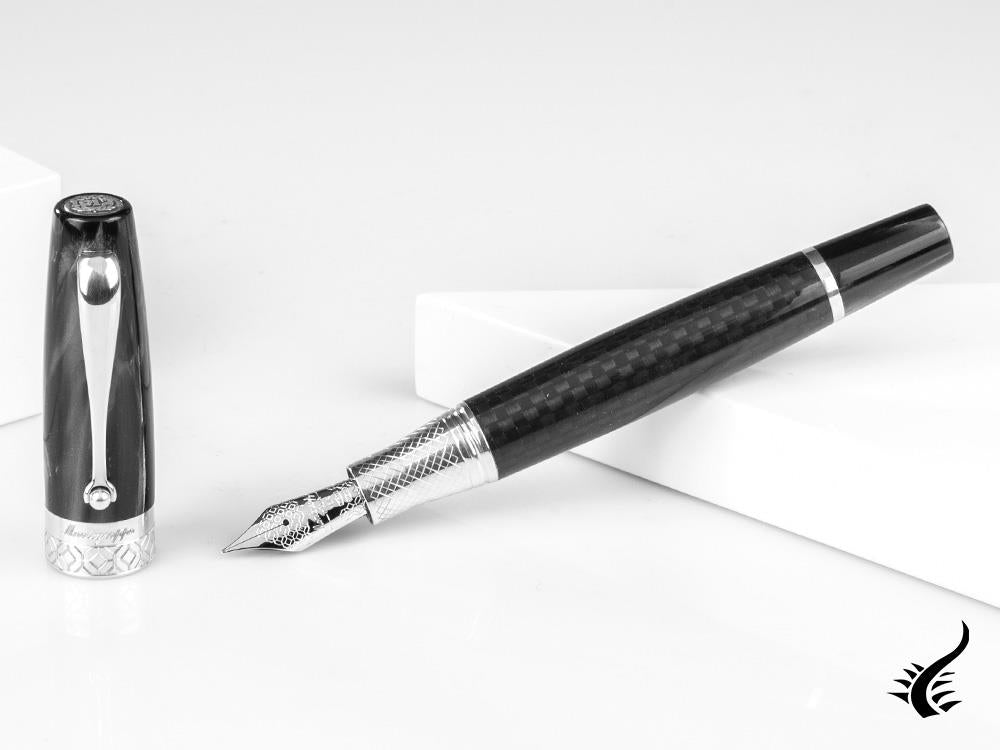 Stylo plume Montegrappa Miya Carbon, noir, finition argent, ISMYT-FC