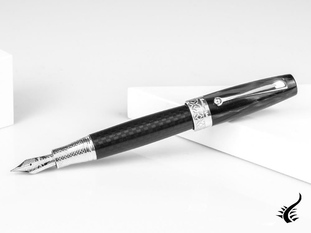 Montegrappa Miya Carbon Fountain Pen, Black, Silver trim, ISMYT-FC