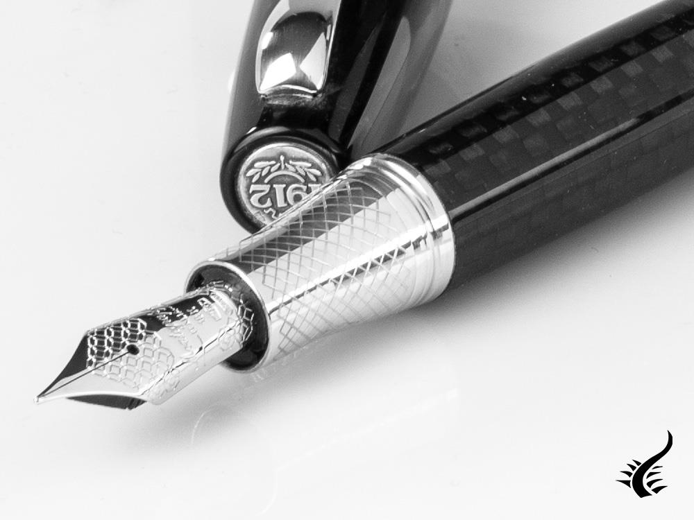 Montegrappa Miya Carbon Fountain Pen, Black, Silver trim, ISMYT-FC