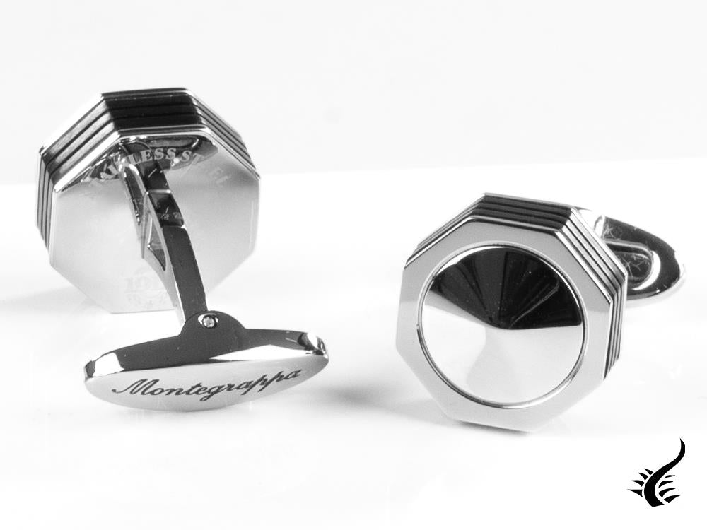 Montegrappa Nero Uno Cufflinks, Stainless steel, Metal, IDNUCLI1