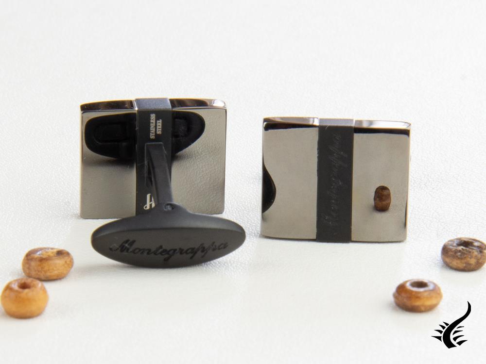 Montegrappa Quadro Cufflinks, Stainless steel. IP Gun Metal, IDQUCLSL