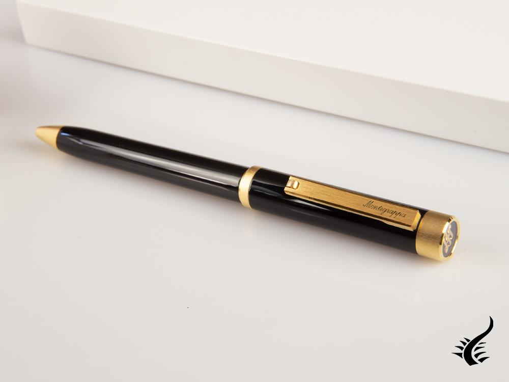 Montegrappa Zero Ballpoint pen, Black Resin, Yellow gold trims, ISZETBBY