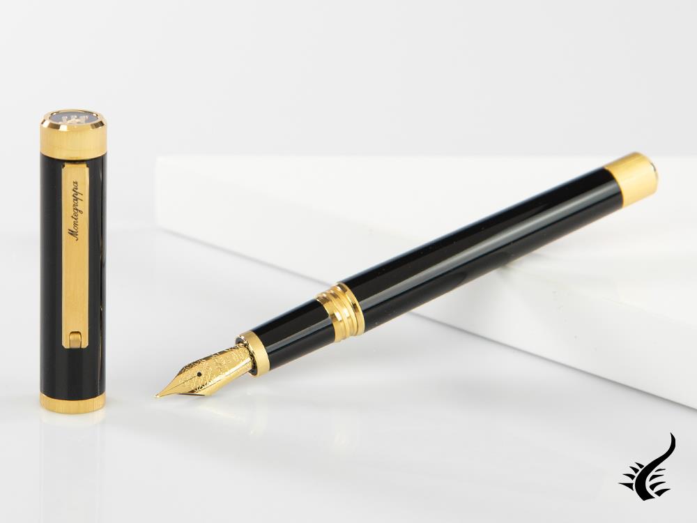 Montegrappa Zero Fountain Pen, Black Resin, Yellow gold trims, ISZEI-4Y