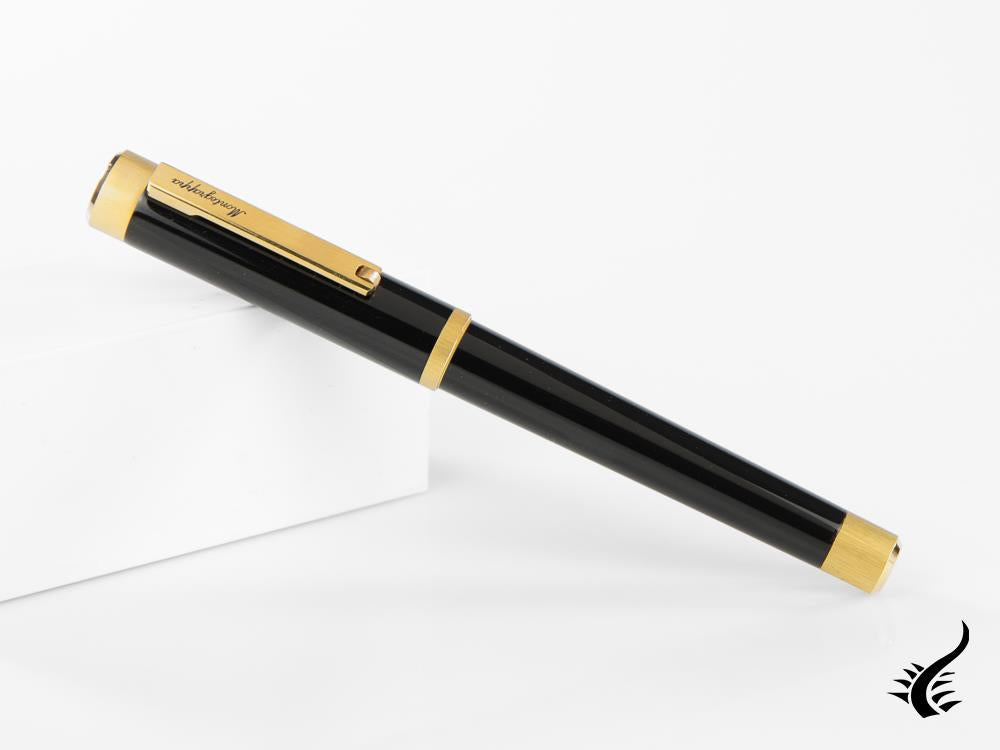 Montegrappa Zero Fountain Pen, Black Resin, Yellow gold trims, ISZEI-4Y