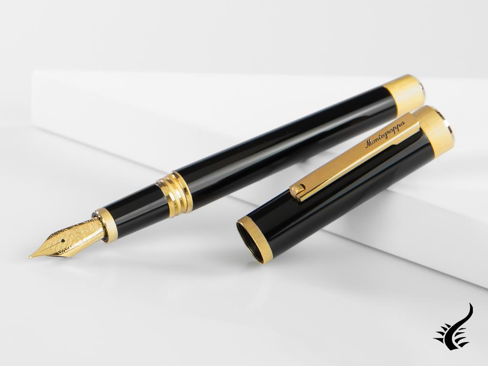 Stylo plume Montegrappa Zero, résine noire, attributs en or jaune, ISZEI-4Y