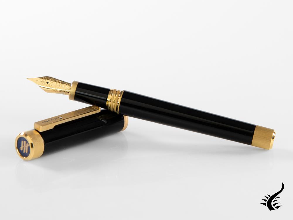 Montegrappa Zero Fountain Pen, Black Resin, Yellow gold trims, ISZEI-4Y