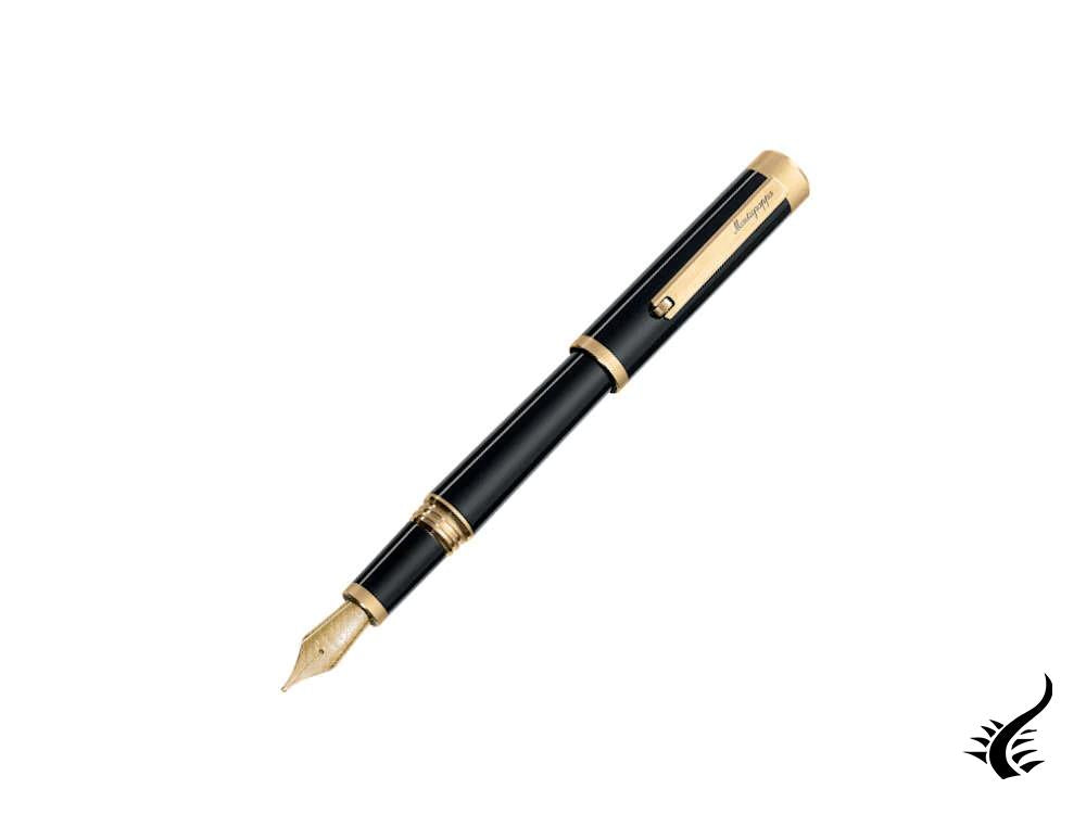 Montegrappa Zero Fountain Pen, Black Resin, Yellow gold trims, ISZEI-4Y