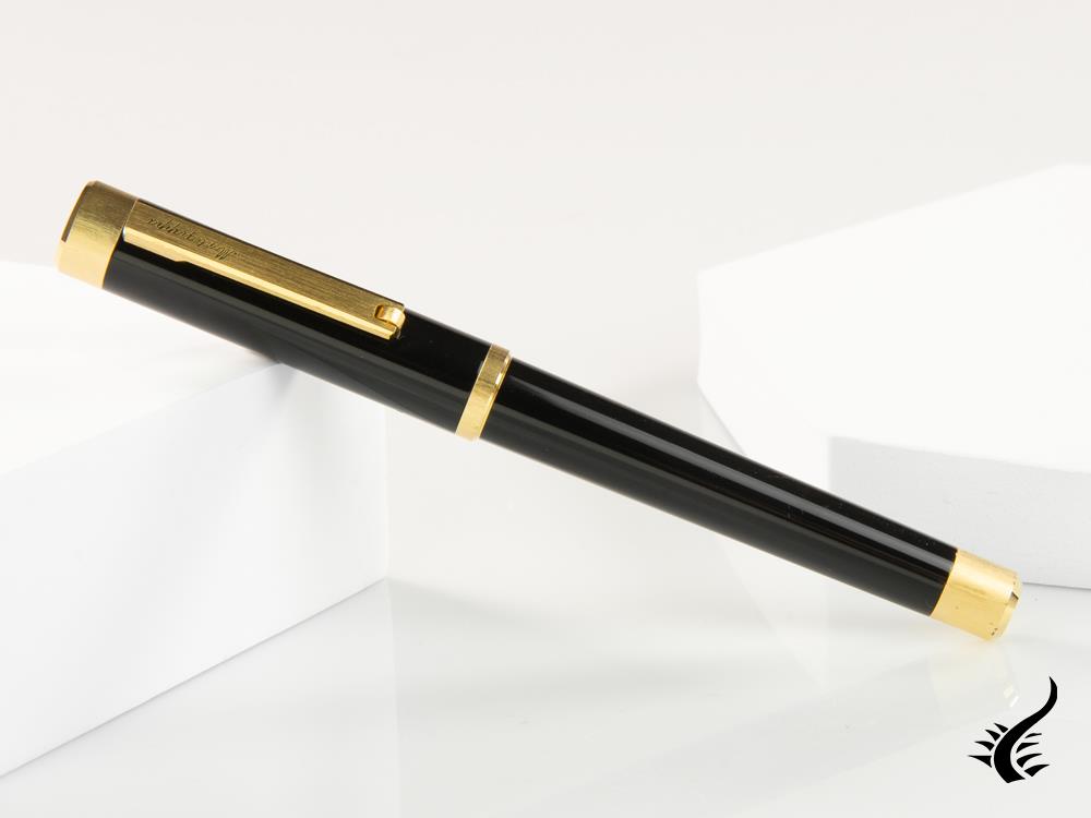 Montegrappa Zero Fountain Pen, Black Resin, Yellow gold trims, ISZEI-IY