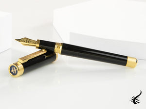 Montegrappa Zero Fountain Pen, Black Resin, Yellow gold trims, ISZEI-IY