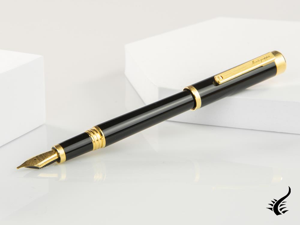 Montegrappa Zero Fountain Pen, Black Resin, Yellow gold trims, ISZEI-IY