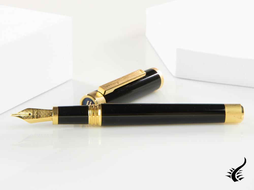 Montegrappa Zero Fountain Pen, Black Resin, Yellow gold trims, ISZEI-IY