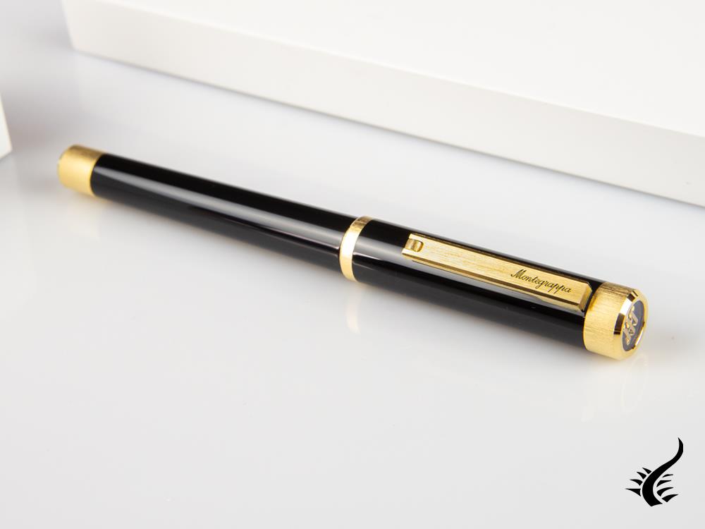 Stylo roller Montegrappa Zero, résine noire, attributs en or jaune, ISZETRBY