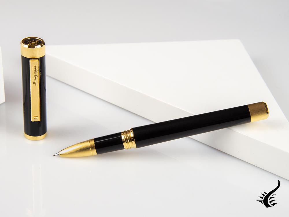 Montegrappa Zero Rollerball pen, Black Resin, Yellow gold trims, ISZETRBY