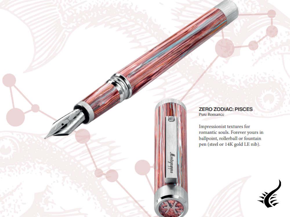 Stylo plume Montegrappa Zero Zodiac Poissons, rose, or 14 carats, ISZEZ-4P-S2