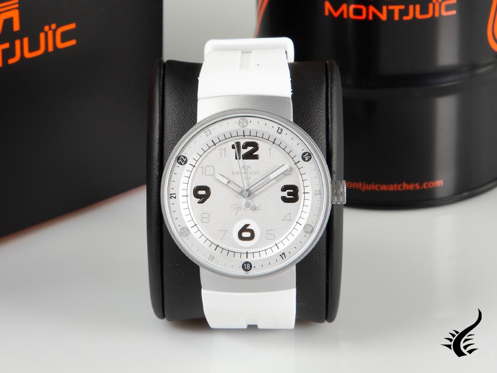 Montre à quartz Montjuic Elegance, acier inoxydable 316L, blanc, 43 mm, MJ1.0406.S