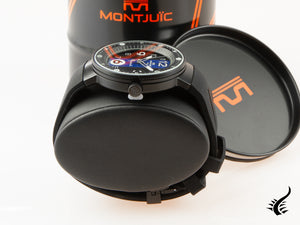 Montre à quartz Montjuic Sport, acier inoxydable 316L, noir, 43 mm, MJ1.0703.B