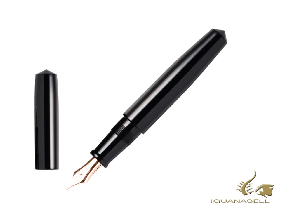 Nakaya Cigar Fountain Pen Piccolo, Black, Ebonite, 14K Rose gold