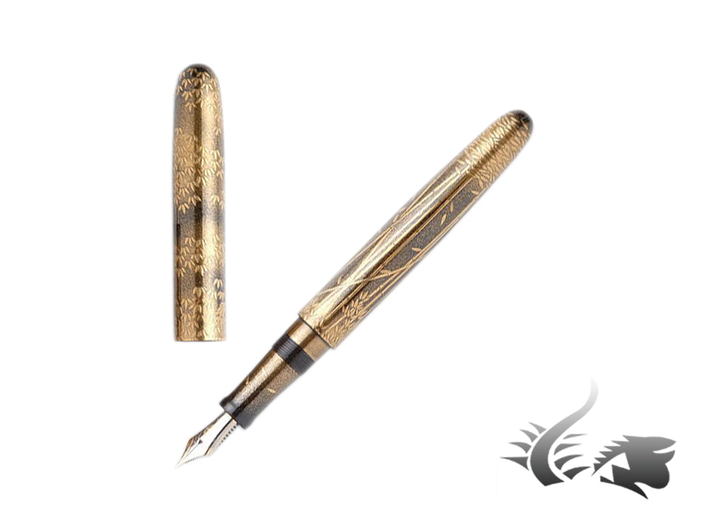 Stylo plume en bambou Nakaya Cigar Makie, Urushi, ébonite