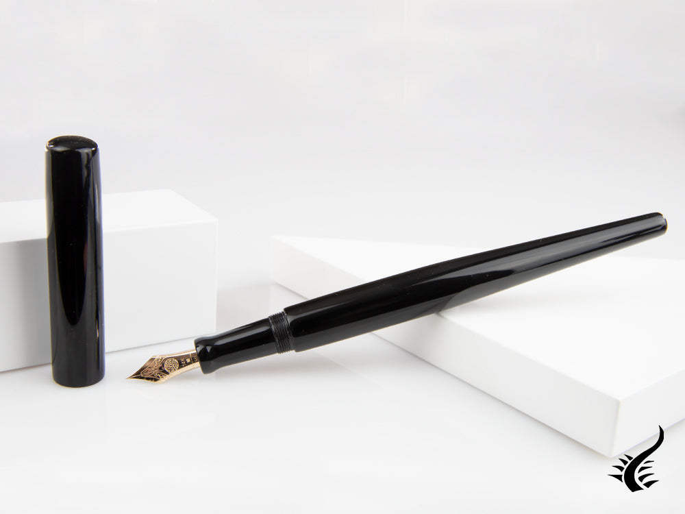 Stylo plume de bureau Nakaya, noir, laque ébonite et Urushi, or 14 carats,