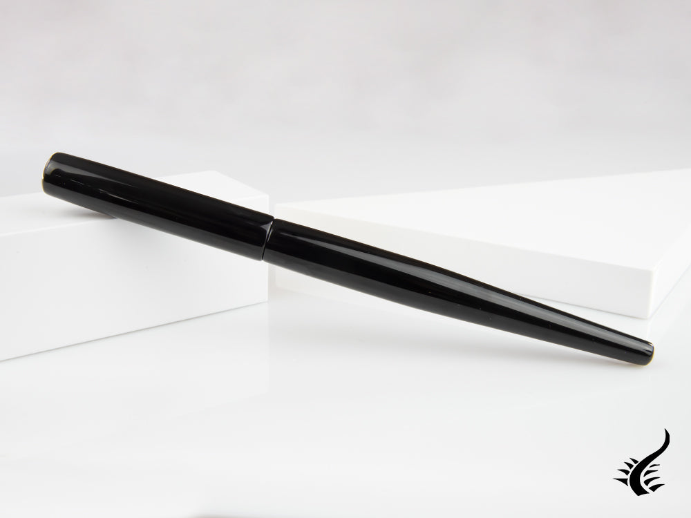 Stylo plume de bureau Nakaya, noir, laque ébonite et Urushi, or 14 carats,