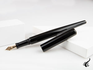 Stylo plume de bureau Nakaya, noir, laque ébonite et Urushi, or 14 carats,