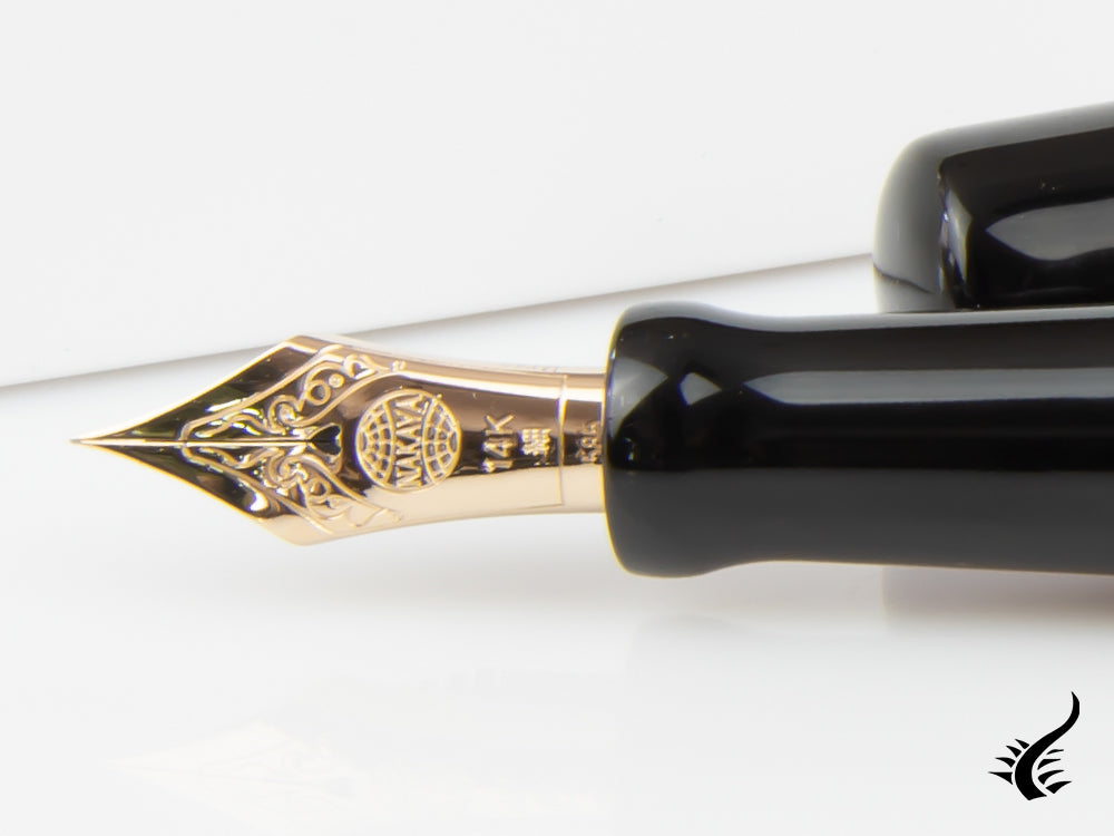 Nakaya Desk Fountain Pen, Black, Ebonite and Urushi lacquer, 14k Gold,