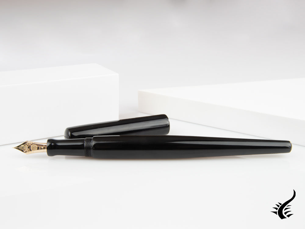 Nakaya Desk Fountain Pen, Black, Ebonite and Urushi lacquer, 14k Gold,