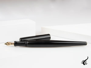 Stylo plume de bureau Nakaya, noir, laque ébonite et Urushi, or 14 carats,