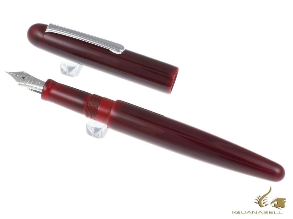 Nakaya Writer Fountain Pen Aka-Tamenuri, Long, Ebonite, Rhodium plated