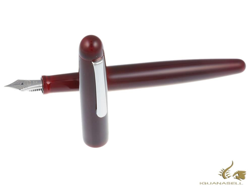 Nakaya Writer Fountain Pen Aka-Tamenuri, Long, Ebonite, Rhodium plated