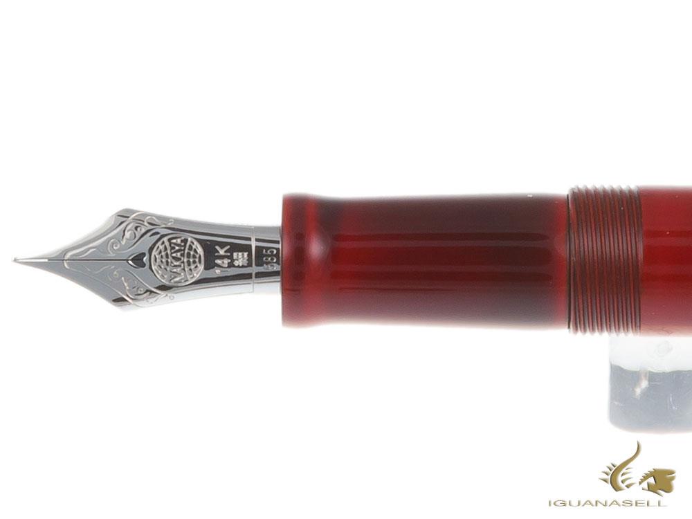 Nakaya Writer Fountain Pen Aka-Tamenuri, Long, Ebonite, Rhodium plated