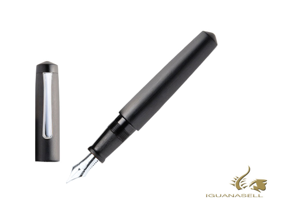 Nakaya Writer Fountain Pen Black Hairline, Piccolo, Ebonite, Rhodium