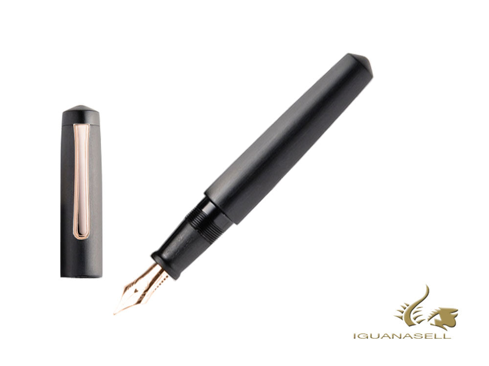 Nakaya Writer Fountain Pen Black Hairline, Piccolo, Ebonite, Rose Gold