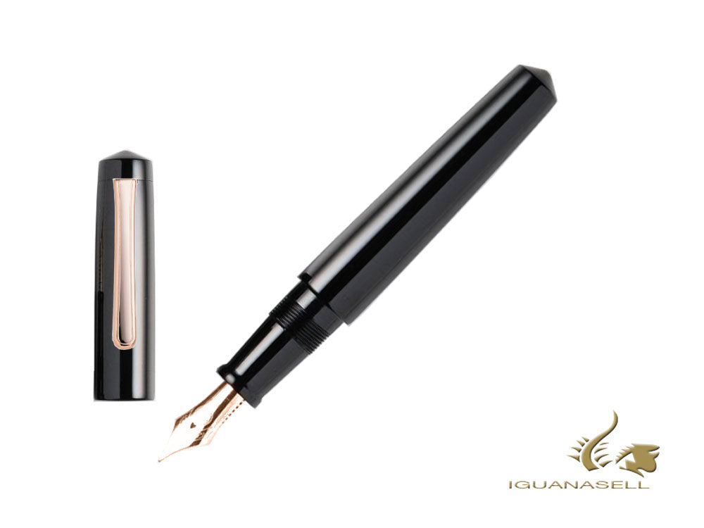 Nakaya Writer Kuro-Roiro Fountain Pen Black, Piccolo, Ebonite, Rose Gold