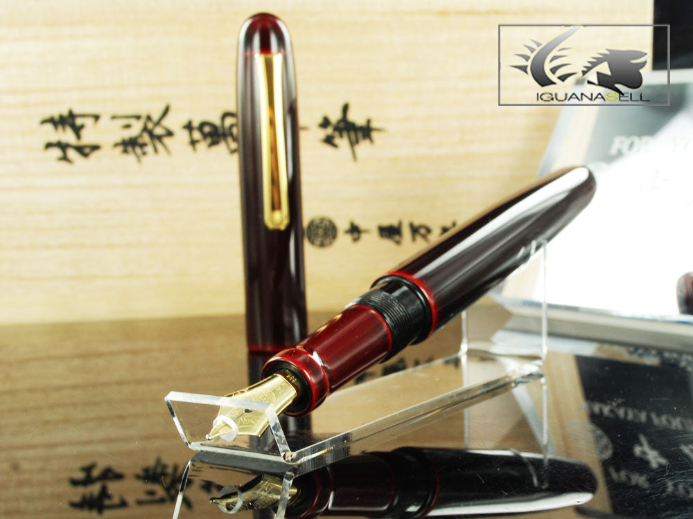 Nakaya Writer Long Fountain Pen, Aka Tamenuri, Urushi lacquer