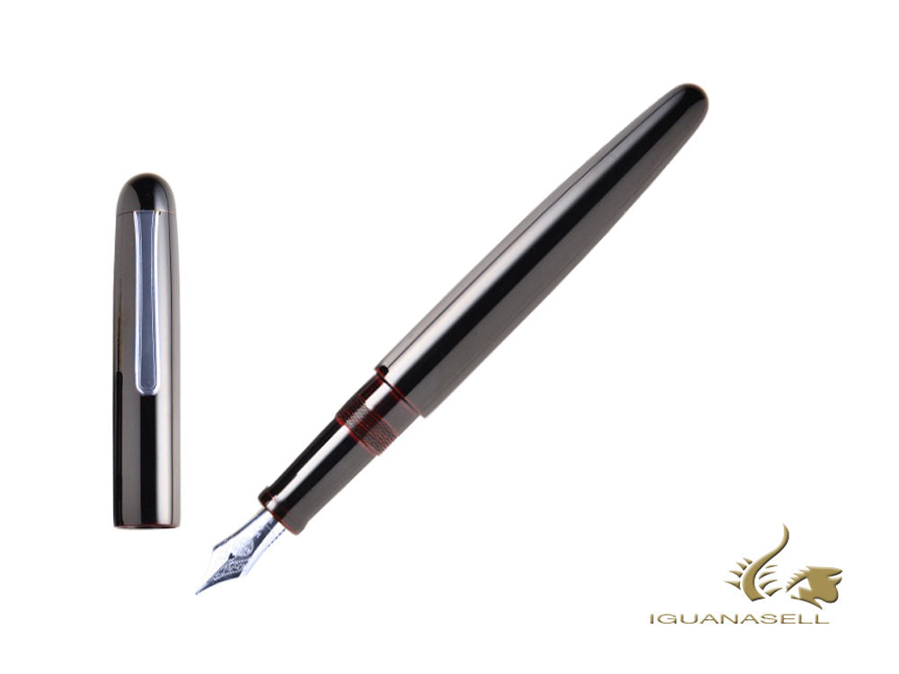 Nakaya Writer Long Fountain Pen Kuro-Tamenuri, Ebonite, Rhodium plated