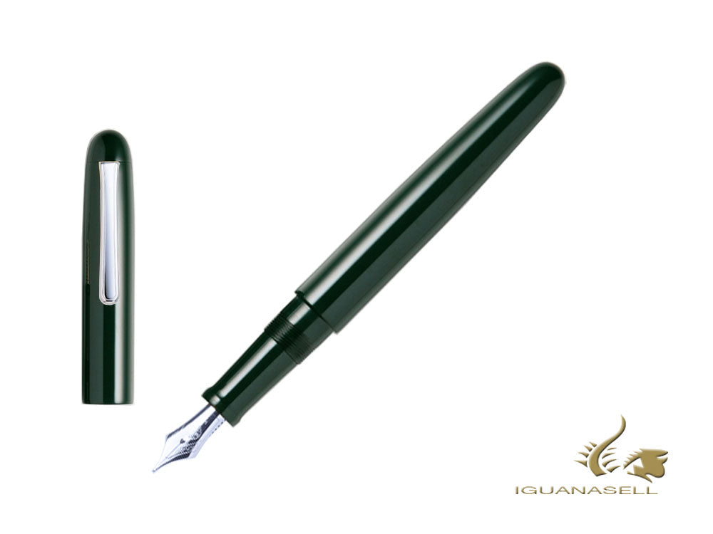 Nakaya Writer Long Fountain Pen Midori, Ebonite, Rhodium plated