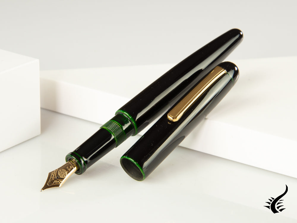 Nakaya Writer Long Fountain Pen Midori-Tamenuri, Ebonite