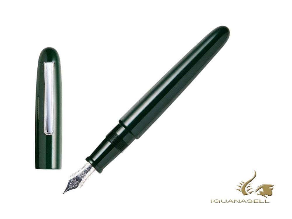 Nakaya Writer Portable Fountain Pen Midori, Ebonite, Rhodium plated