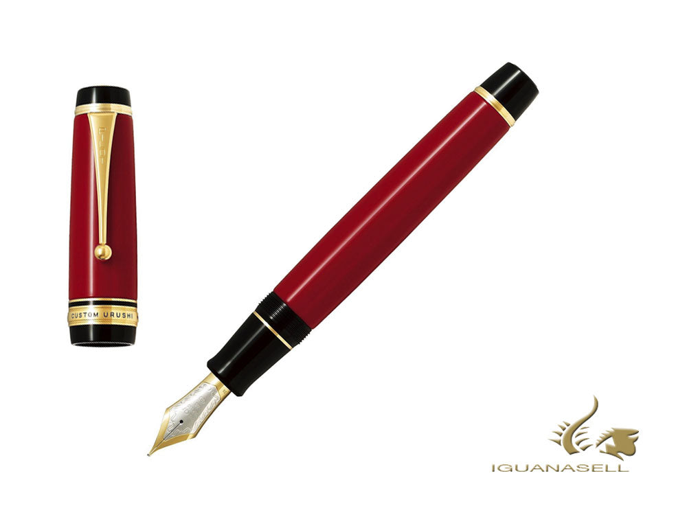 Stylo plume Pilot Custom Urushi, ébonite, garniture dorée, rouge, NPUR