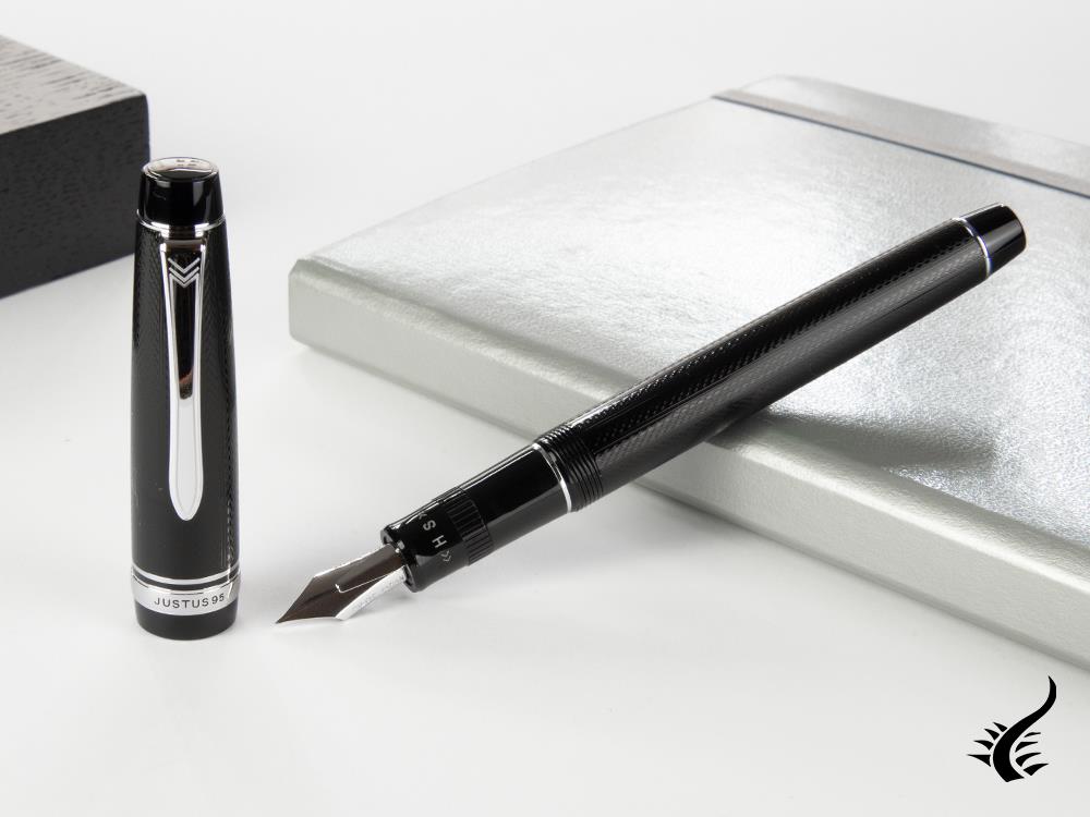 Pilot Justus 95 Fountain Pen, Resin, Rhodium trim, Black, FJ-3MRR-NB-NT