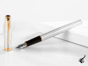 Parker Sonnet Fountain Pen, Ciselé Sterling Silver, Rose gold trim