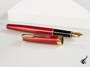 Parker Sonnet Fountain Pen, Lacquer, Gold Trim, Red, 1931474