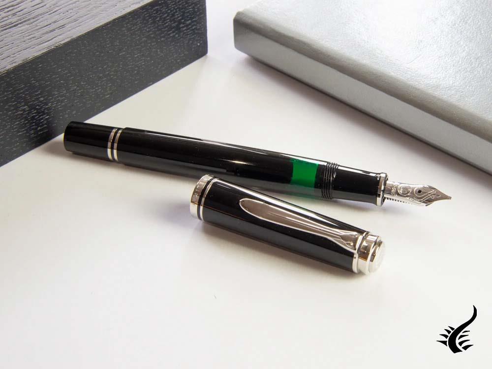 Pelikan 405 Fountain Pen, Black Resin, Silver trim, 924423