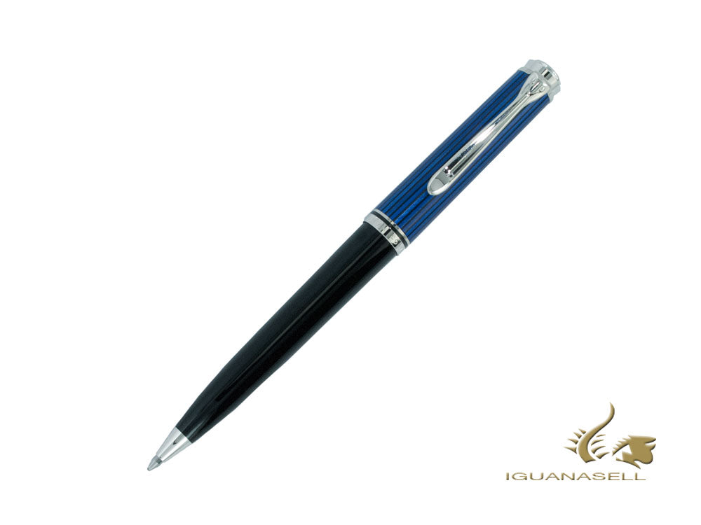 Stylo à bille Pelikan K805, bleu et noir, garniture argentée, 933697