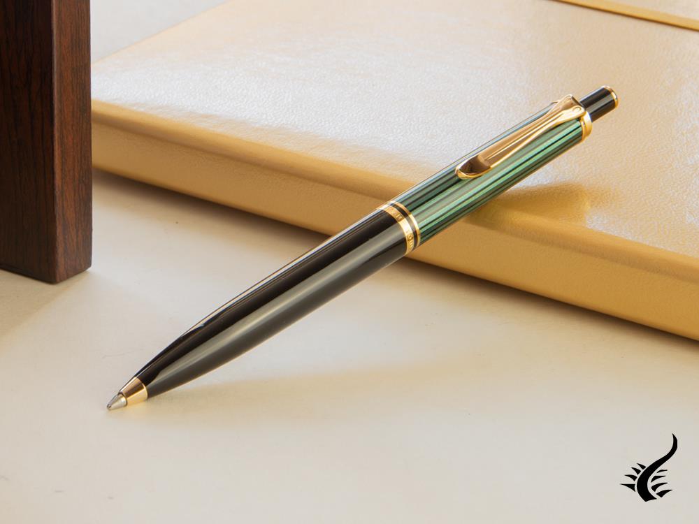 Pelikan K400 Ballpoint pen, Black and green, Gold trim, 996835