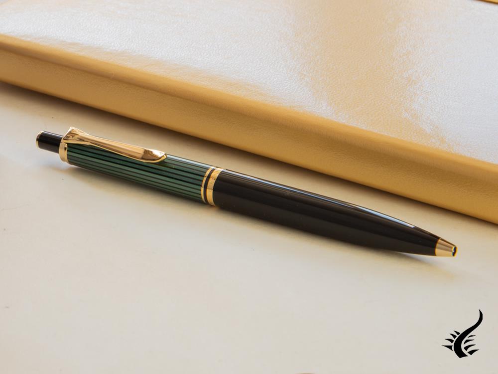 Pelikan K400 Ballpoint pen, Black and green, Gold trim, 996835