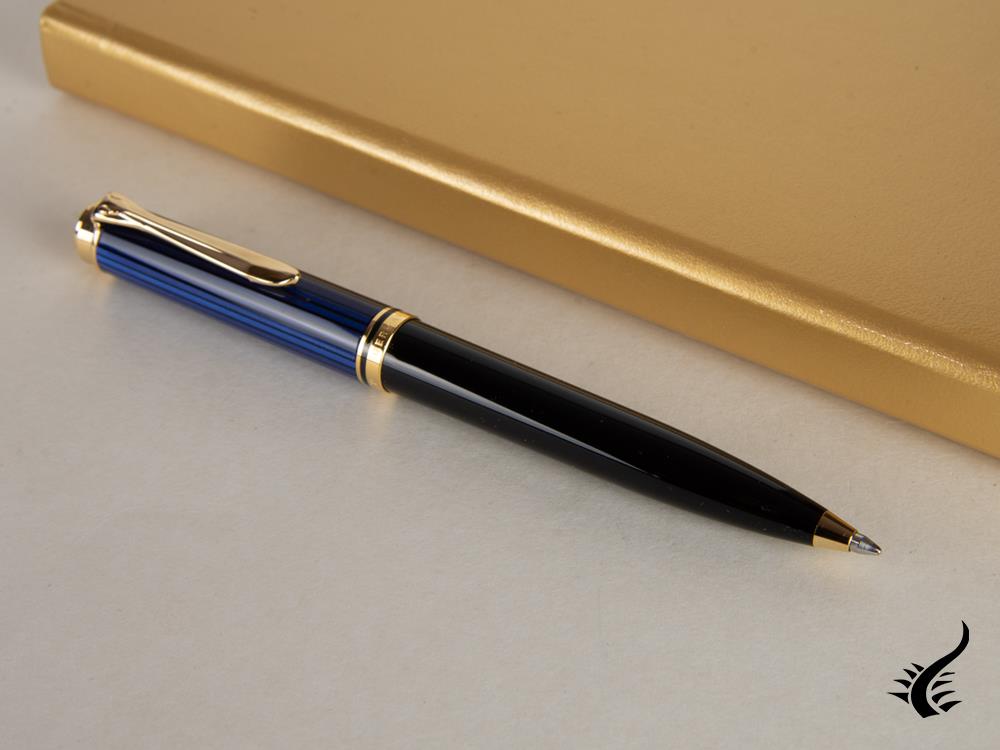 Stylo à bille Pelikan K600, noir et bleu, finition dorée, 988378