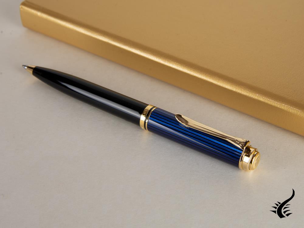 Stylo à bille Pelikan K600, noir et bleu, finition dorée, 988378